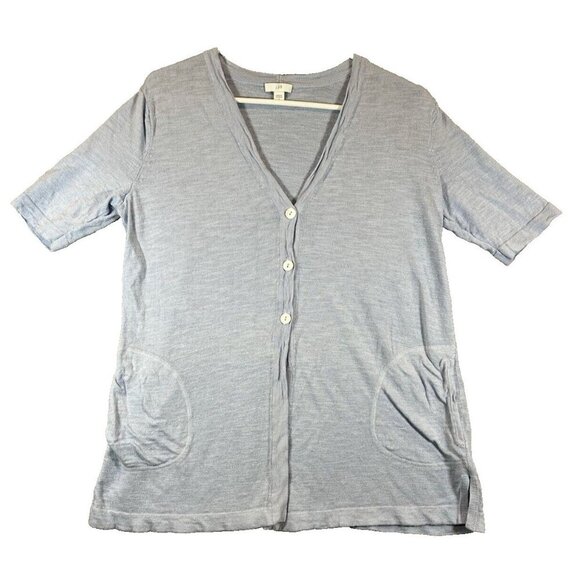 J Jill Linen Blend Cardigan Size Small Light Blue Knit Short Sleeve pockets - Picture 1 of 8
